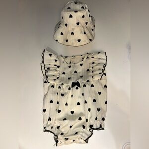 NWOT Heart Print Baby Outfit with Hat
